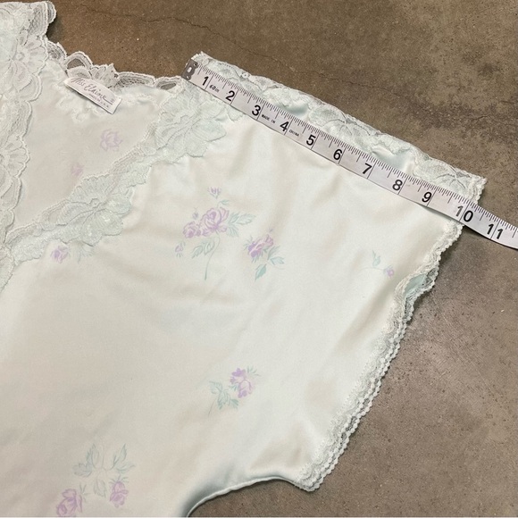 Vintage Miss Elaine Nightgown USA Made Silky Lace Light Blue Floral Sleepwear - Picture 6 of 8